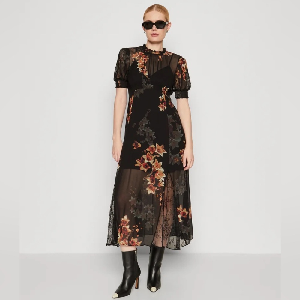 NWOT- AllSaints Lavern’s Stargazer Floral Print Dress Black size 6